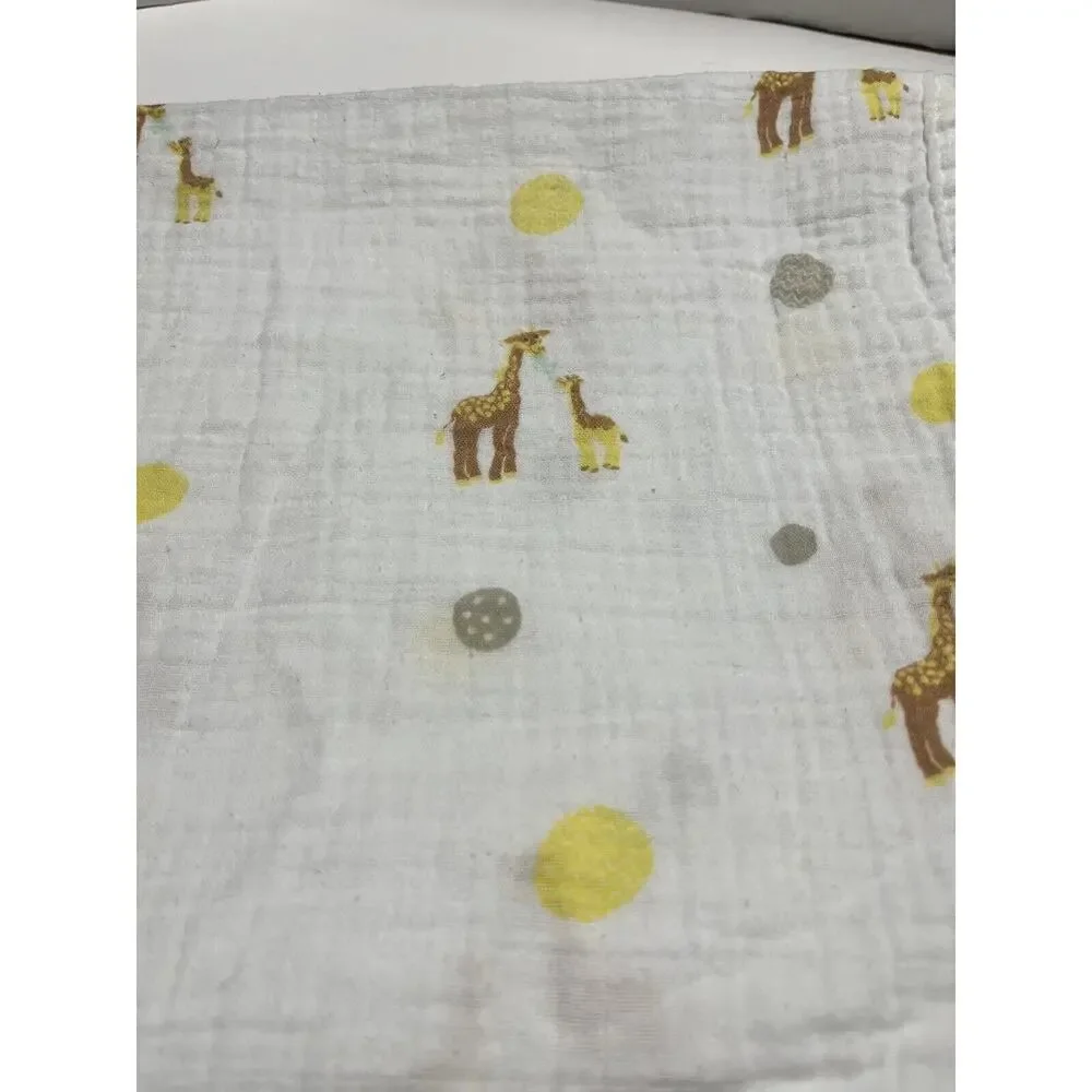 Bear Hugs Giraffe Polka Dot Muslin Swaddle Baby Blanket Yellow Gray Mommy & Me